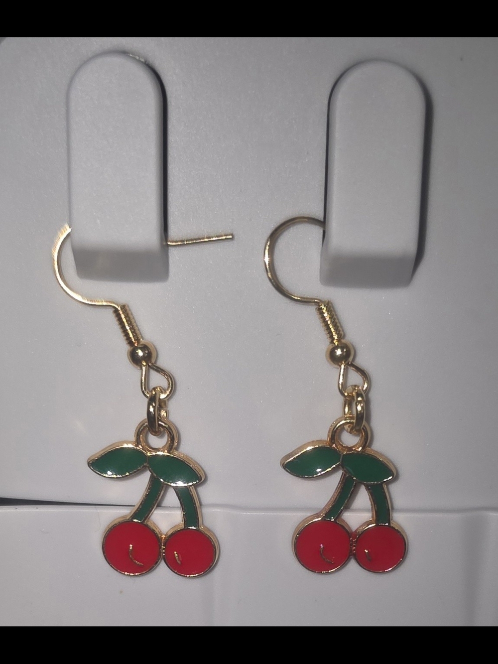 Gold-Tone Red Cherry Dangle Earrings NWT - Picture 2 of 5